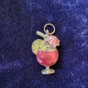 Silver tone Cocktail Charm with Pink and Yellow Accents